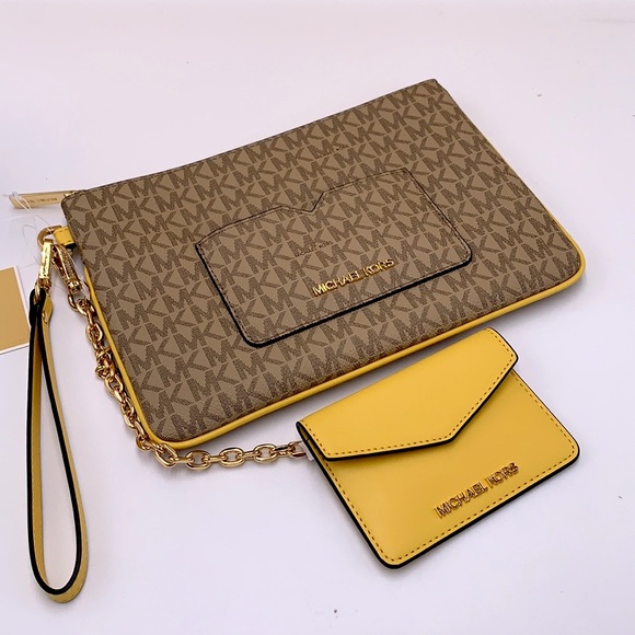 Michael Kors Jet Set LG 2 in 1 card case wristlet Wallet DAFFODIL SIGNAT… - Picture 8 of 16